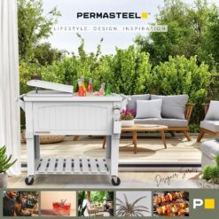 Permasteel Party Cooler with Divider, Spacious 80-Qt Capacity, White