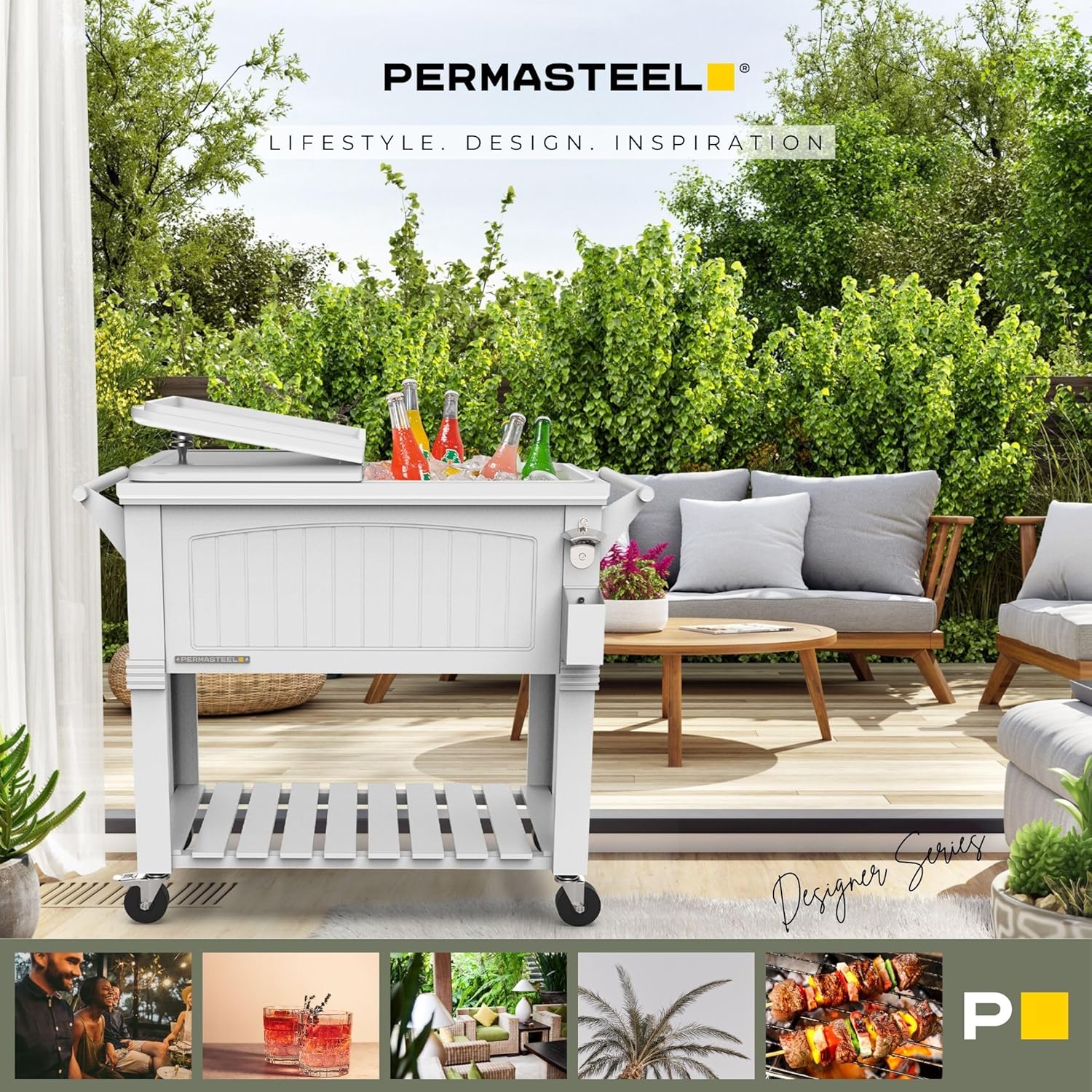 Permasteel Party Cooler with Divider, Spacious 80-Qt Capacity, White