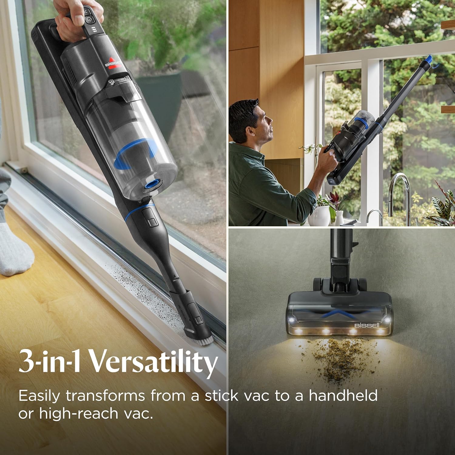 BISSELL Powerclean Furguard Self-Standing Cordless Vacuum w/Self-Cleaning Brush Roll, LED FurFinder Headlights, and Upholstery Tool