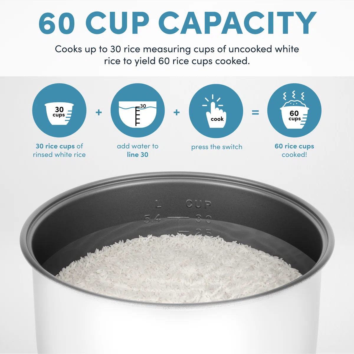 Aroma 30-Cup (Uncooked) / 60-Cup (Cooked) Rice Cooker, Large Capacity 14 Qt, Stainless Steel Exterior