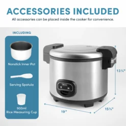 Aroma 30-Cup (Uncooked) / 60-Cup (Cooked) Rice Cooker, Large Capacity 14 Qt, Stainless Steel Exterior