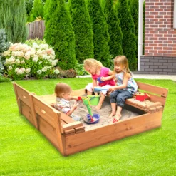 Badger Basket 46.5'' x 9.5'' Solid Wood Square Sandbox with Cover, Natural