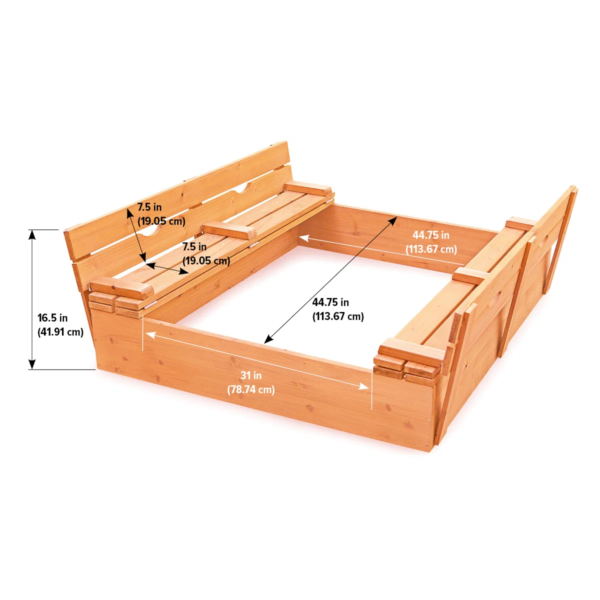 Badger Basket 46.5'' x 9.5'' Solid Wood Square Sandbox with Cover, Natural