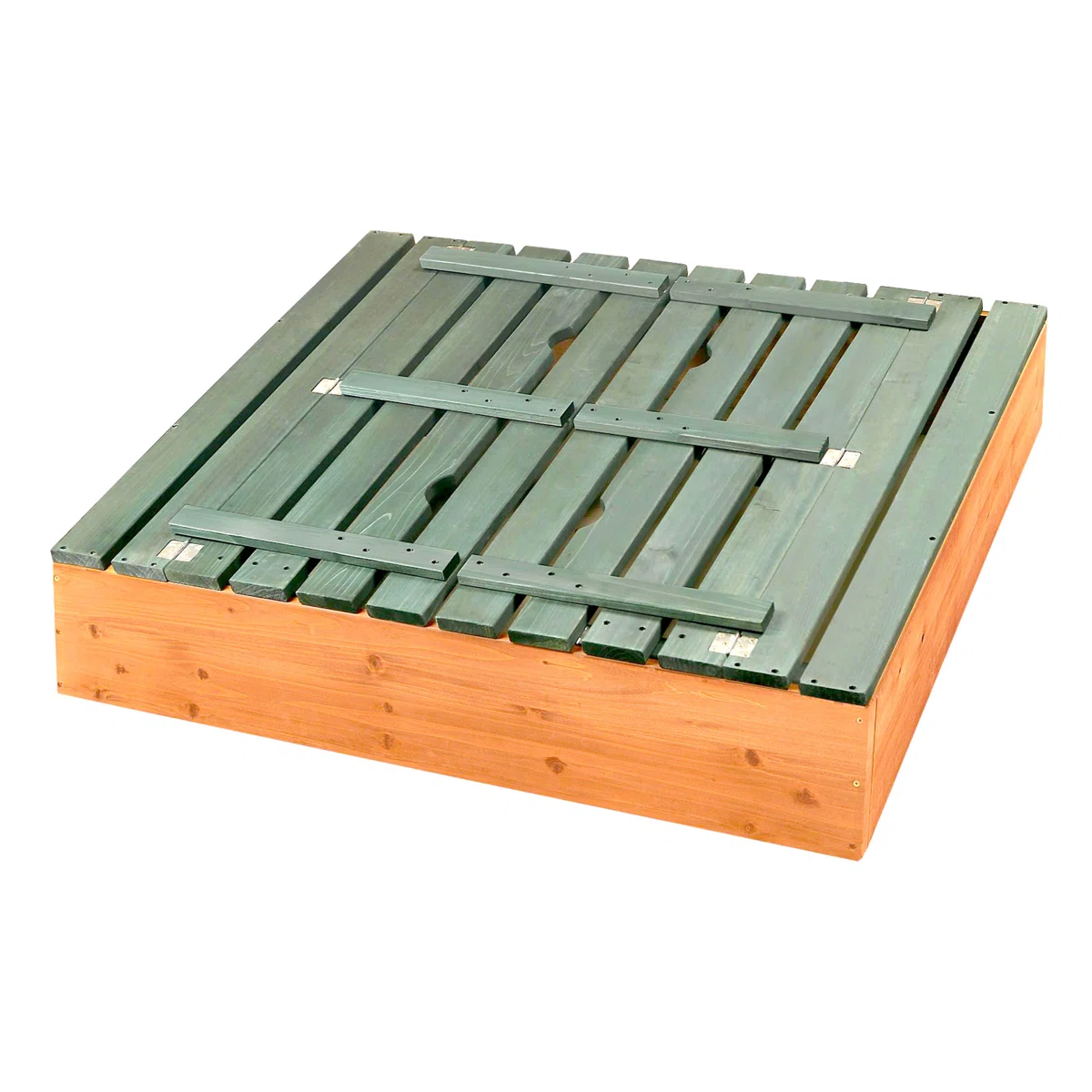 Badger Basket 46.5'' x 9.5'' Solid Wood Square Sandbox with Cover, Natural/Green