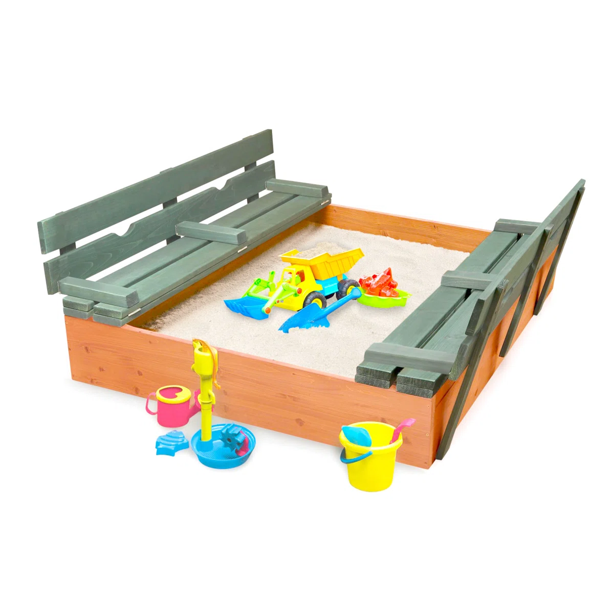 Badger Basket 46.5'' x 9.5'' Solid Wood Square Sandbox with Cover, Natural/Green