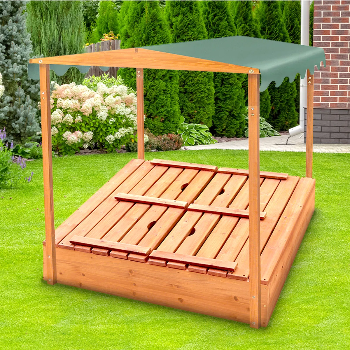 Badger Basket Deluxe 46.5'' x 57'' Solid Wood Square Sandbox with Cover