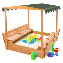 Badger Basket Deluxe 46.5'' x 57'' Solid Wood Square Sandbox with Cover