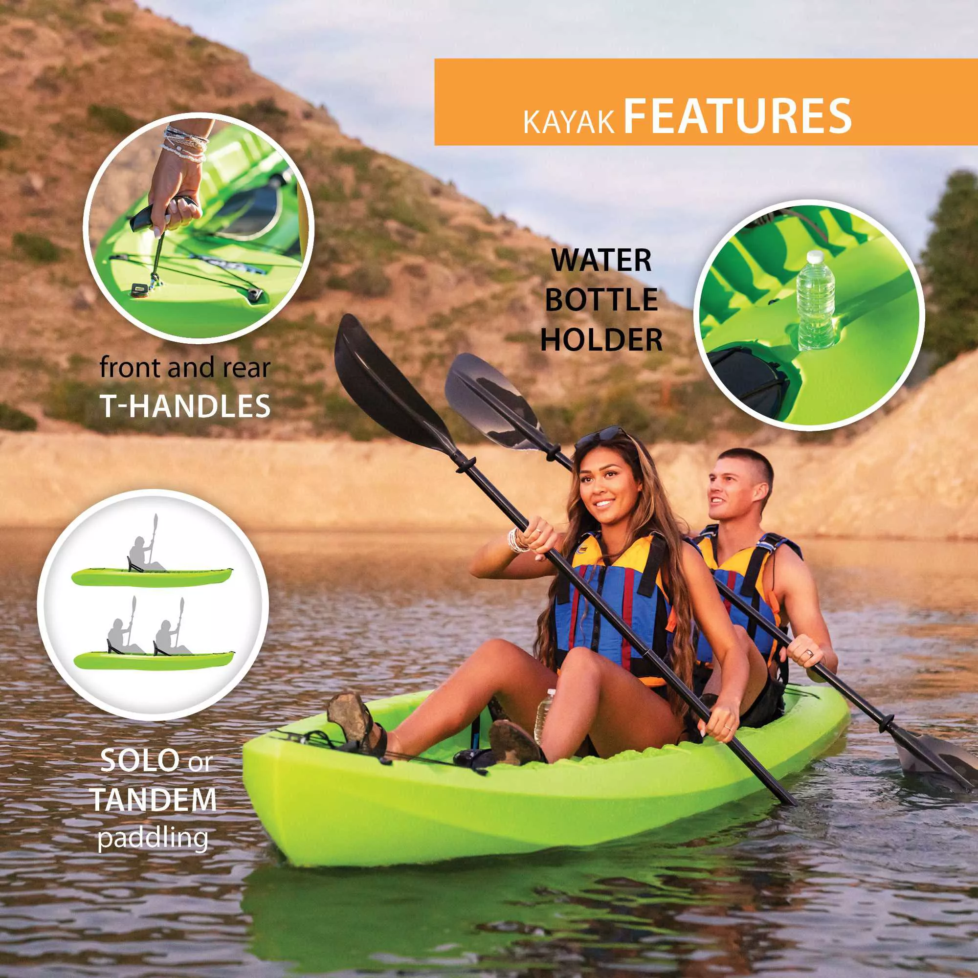 Lifetime Kokanee Tandem Angler Kayak, Lime Green