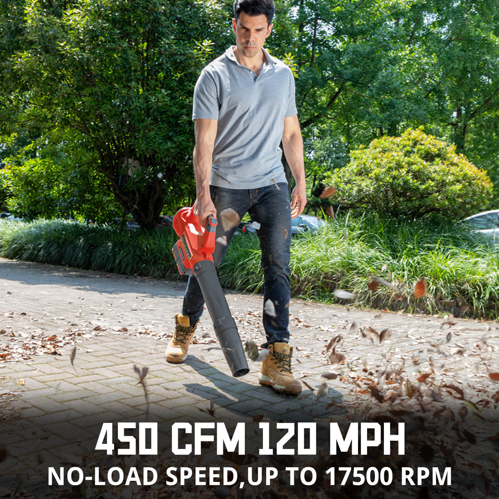 Powersmart 450CFM Cordless Leaf Blower w/ 40V 4.0Ah Battery and Charger MB2450A