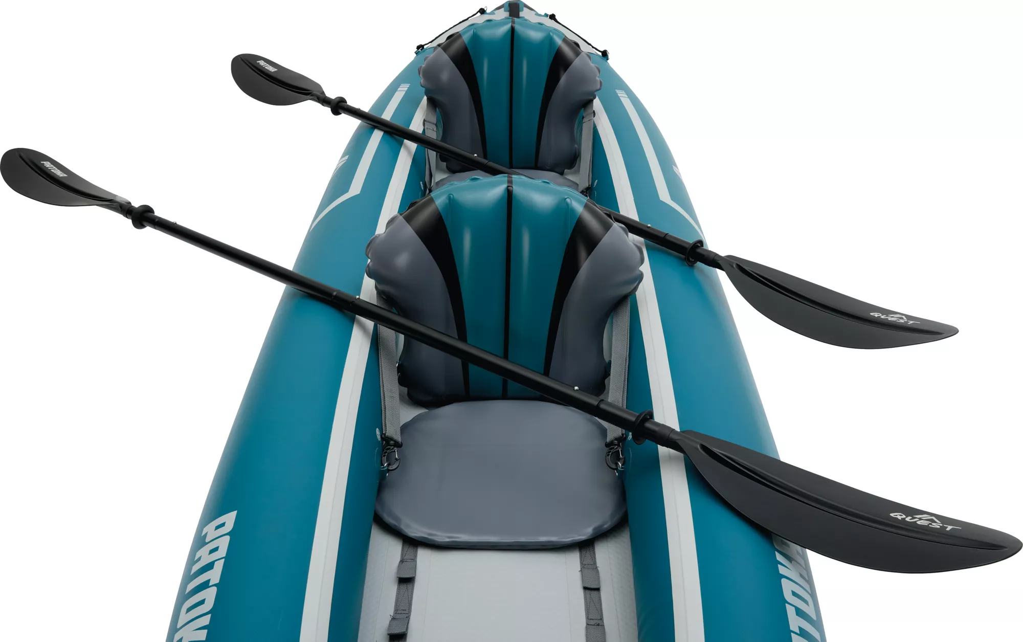 Quest Patoka Inflatable Tandem Kayak Package, Teal/Gray