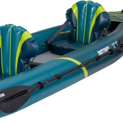 Quest Patoka Inflatable Tandem Kayak Package, Teal/Yellow
