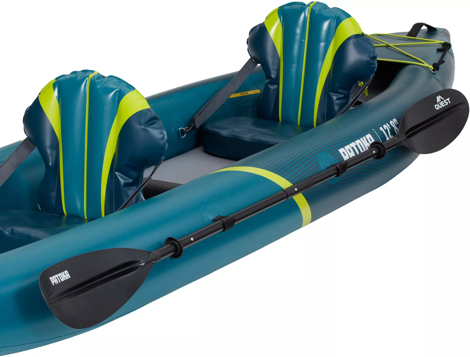Quest Patoka Inflatable Tandem Kayak Package, Teal/Yellow