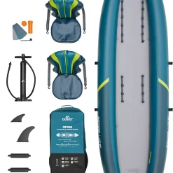 Quest Patoka Inflatable Tandem Kayak Package, Teal/Yellow