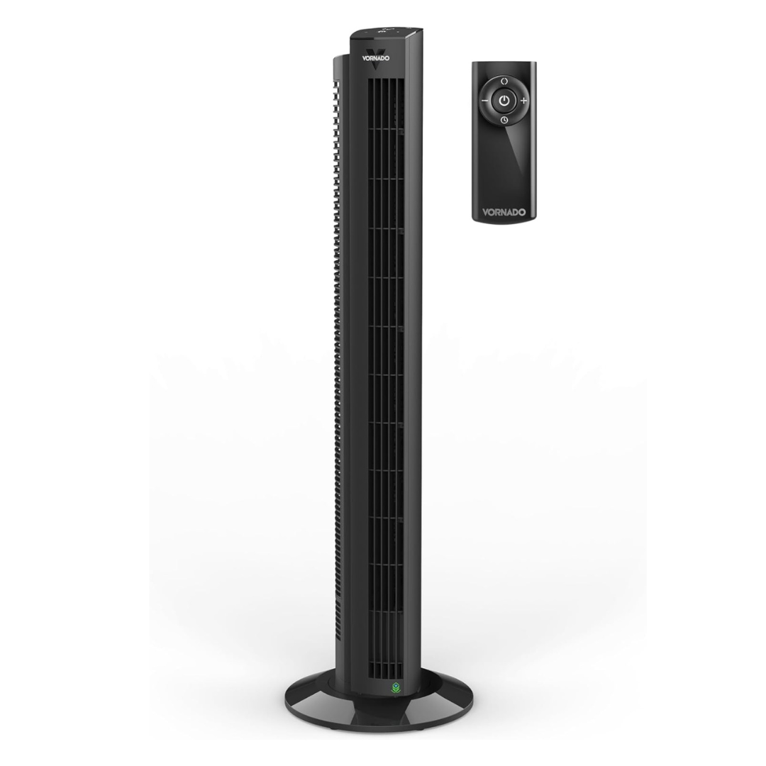 Vornado OZI42DC 42 in. Variable Fan Speeds Tower Fan in Black with 1164 ft. Per Min Air Flow