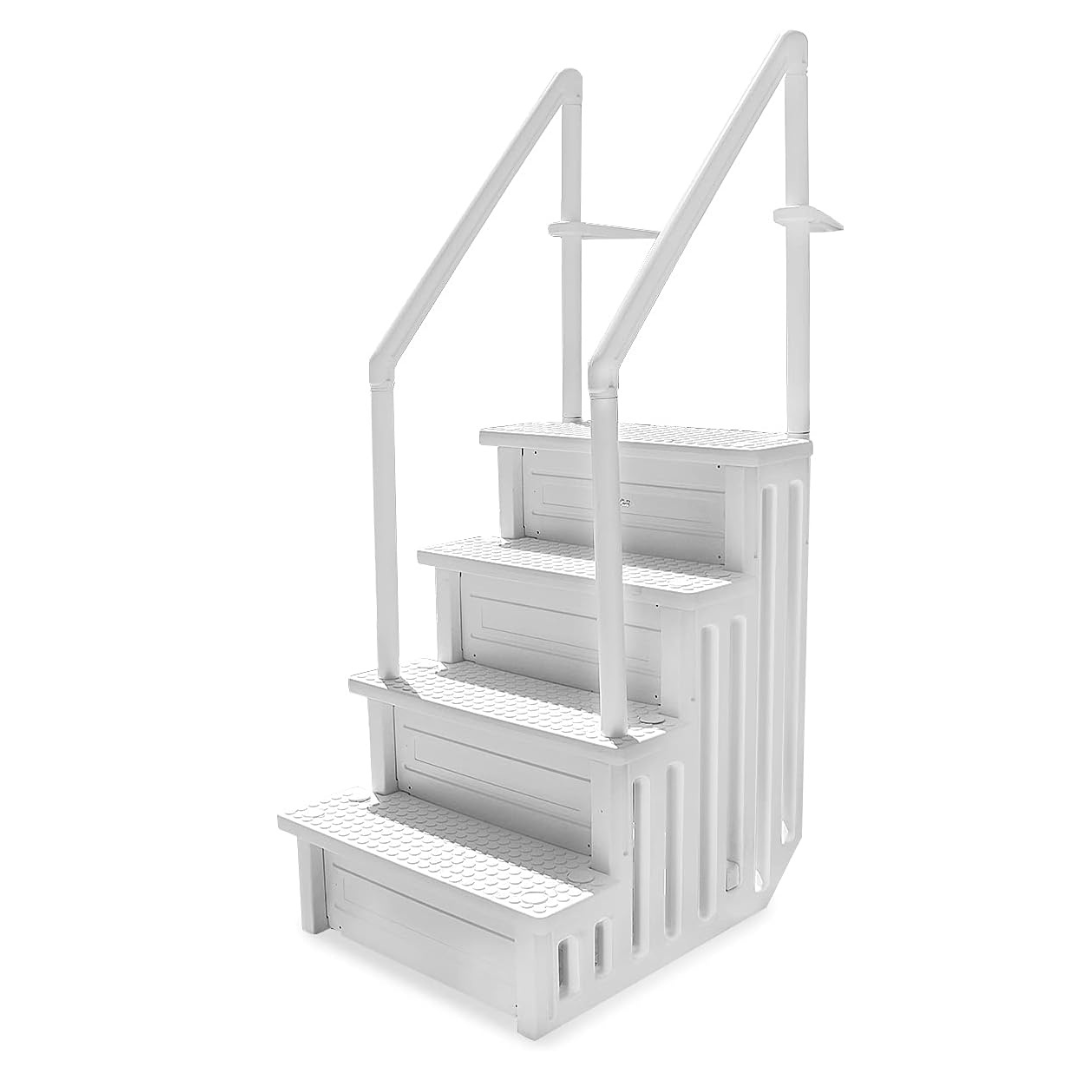 XtremepouwerUS Pool Ladder 48" to 54" Above Ground Pool Step to Deck Step Ladder 4-Step Handle Slip Prevent, White
