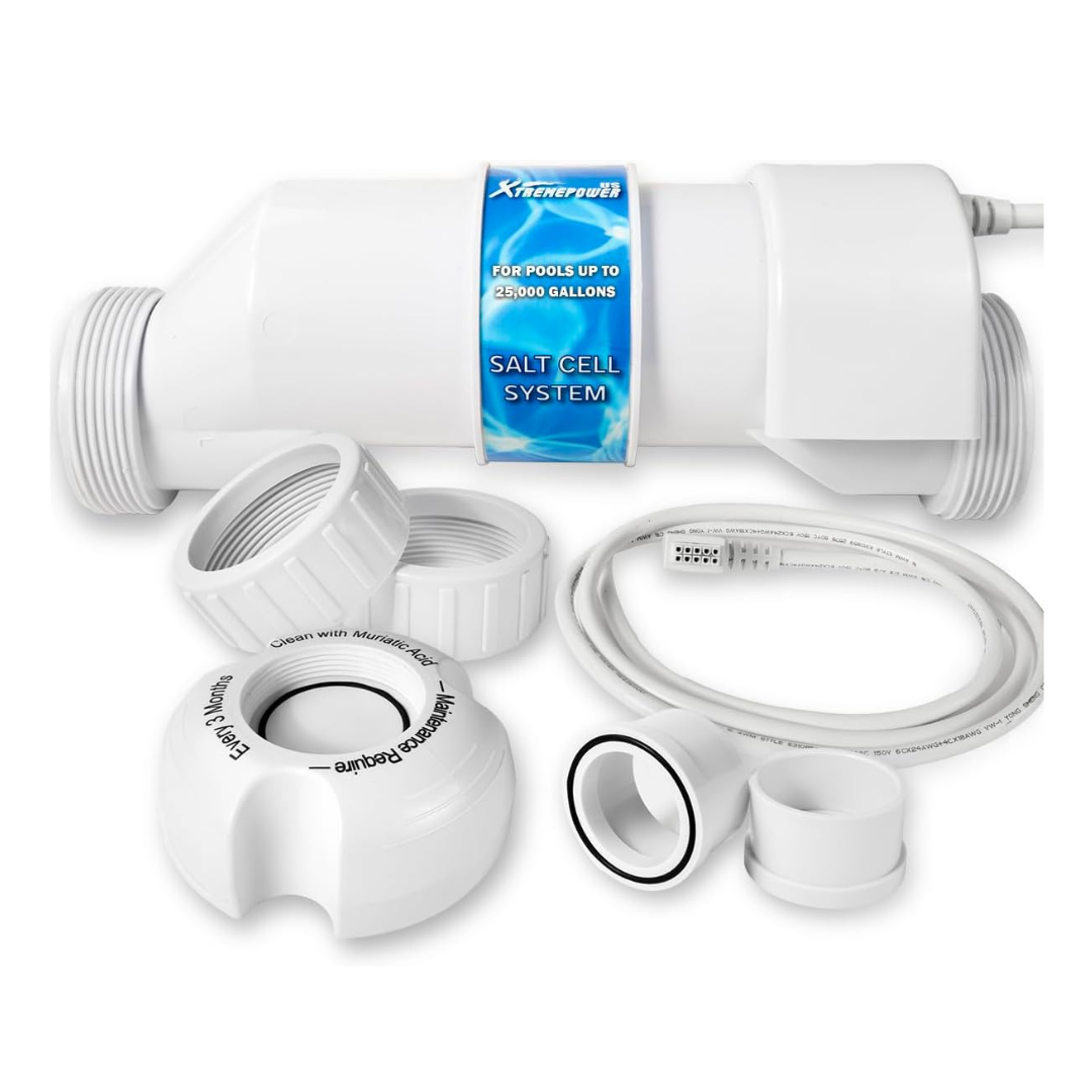 XtremepowerUS Chlorination Salt Cell Plate In-Ground Swimming Pool Up to 25,000 Gallons Compatible with Hayward W3AQR9 Temp. Sensor w/Cleaning Stand