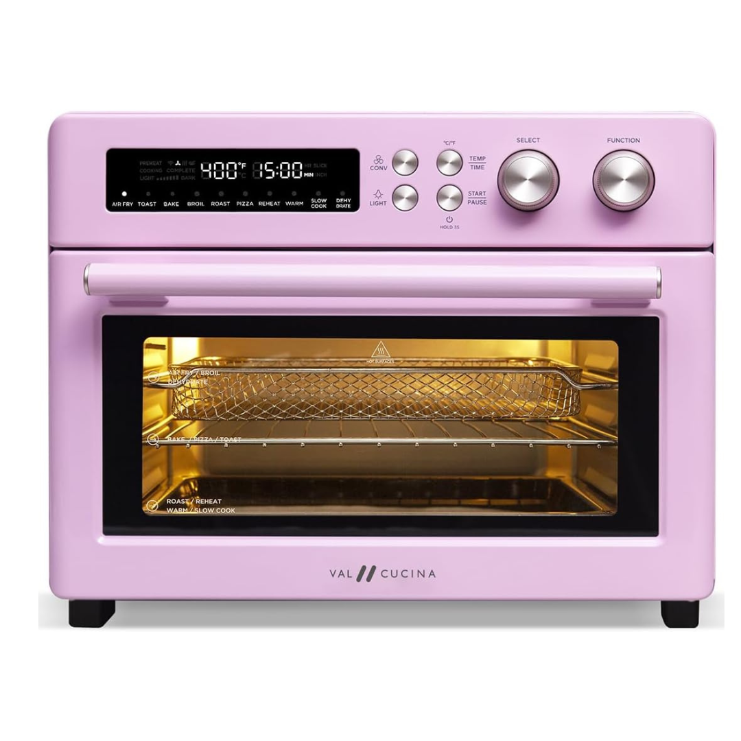 VAL CUCINA Retro Style Infrared Heating Air Fryer Toaster Oven, Extra Large Countertop Convection Oven, Classic Pink Color