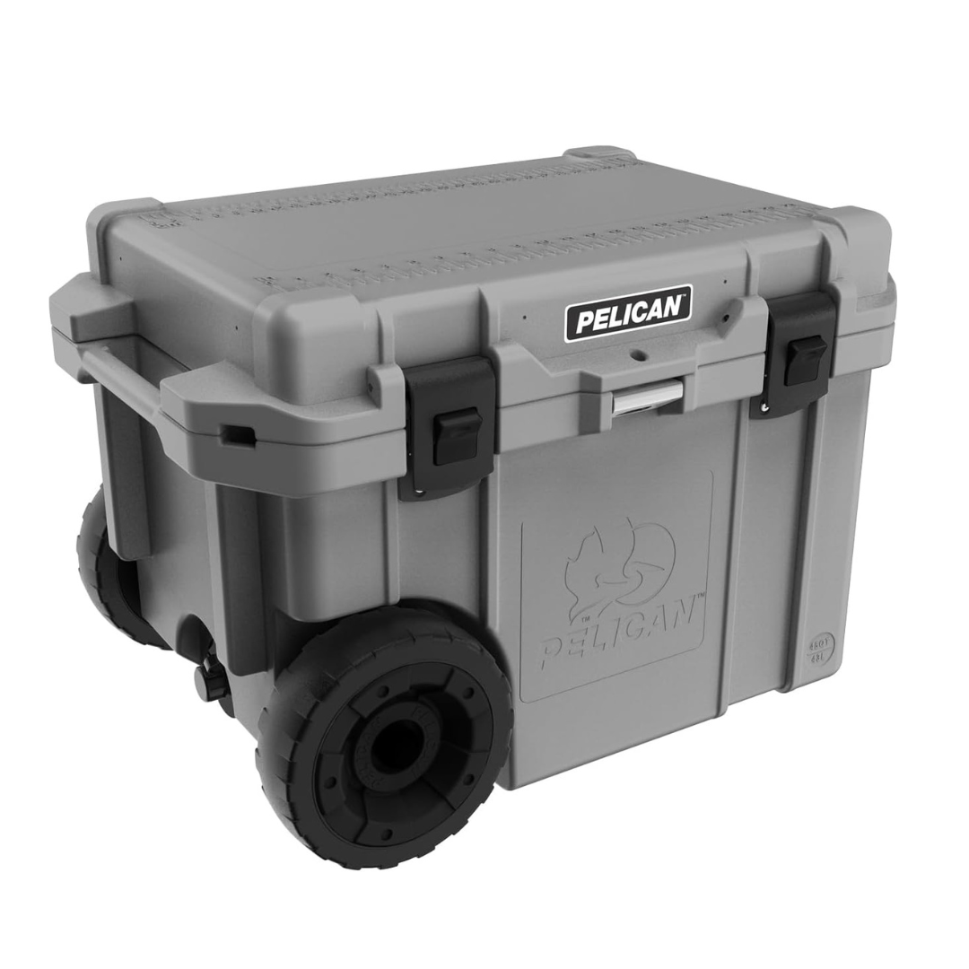 Pelican 65QT Elite Wheeled Cooler, Dark Grey/Black