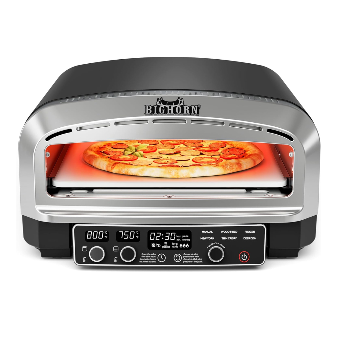 BIG HORN OUTDOORS Pizza Oven Indoor, 14 Inch Electric Countertop Oven, Stainless Steel