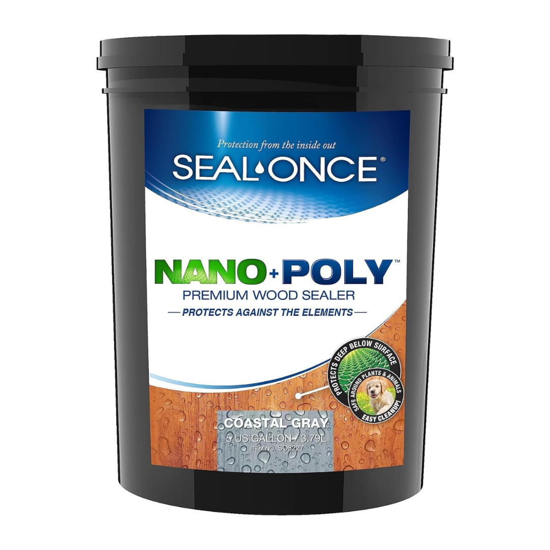 Seal-Once Nano+Poly Penetrating Wood Sealer with Polyurethane - Premium Waterproof Sealant - 5 Gallon & Coastal Gray