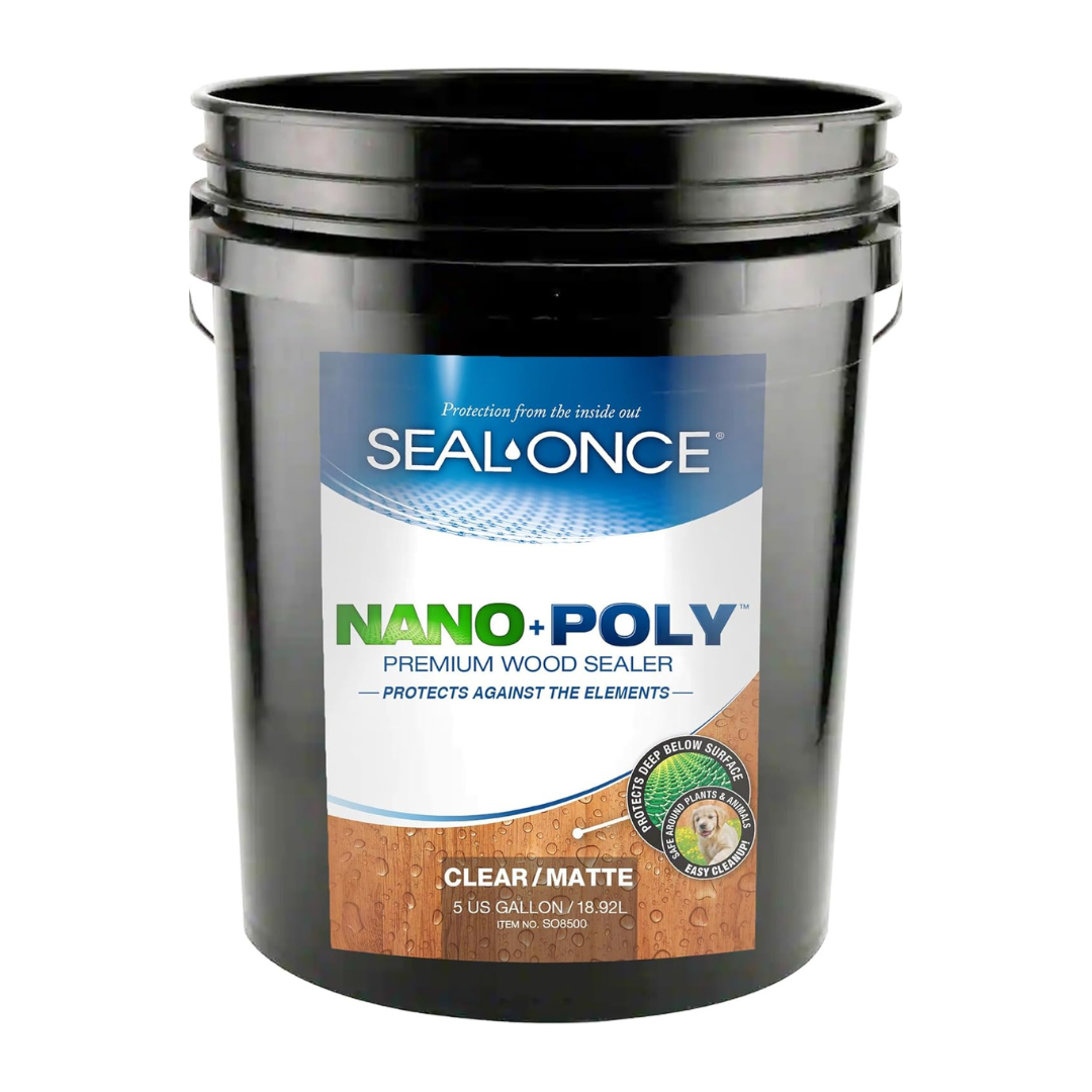 Seal-Once Nano+Poly Penetrating Wood Sealer with Polyurethane - Premium Waterproof Sealant -5 Gallon & Clear