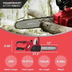 Powersmart 20V 12" Cordless Chainsaw w/ Battery & Charger PS76122A
