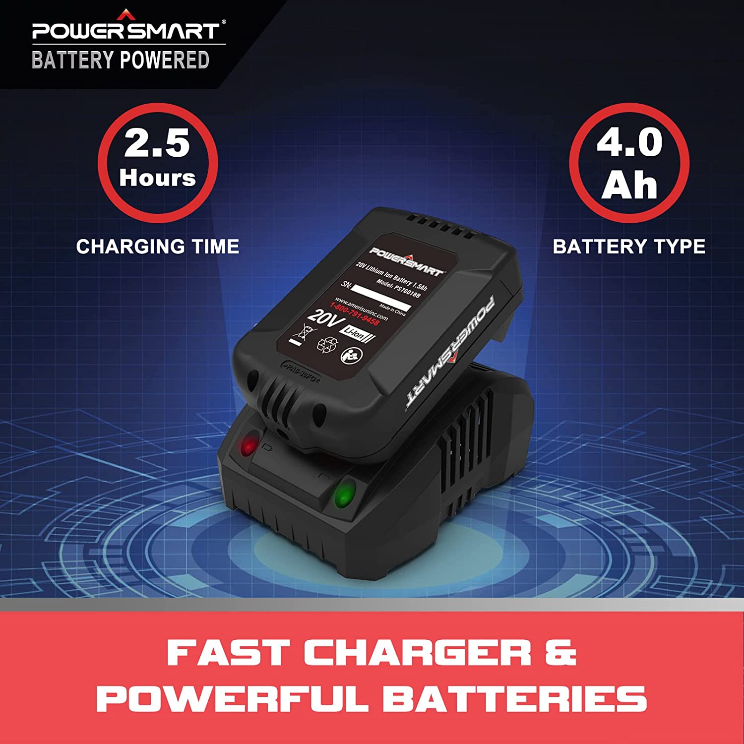 Powersmart 20V 12" Cordless Chainsaw w/ Battery & Charger PS76122A