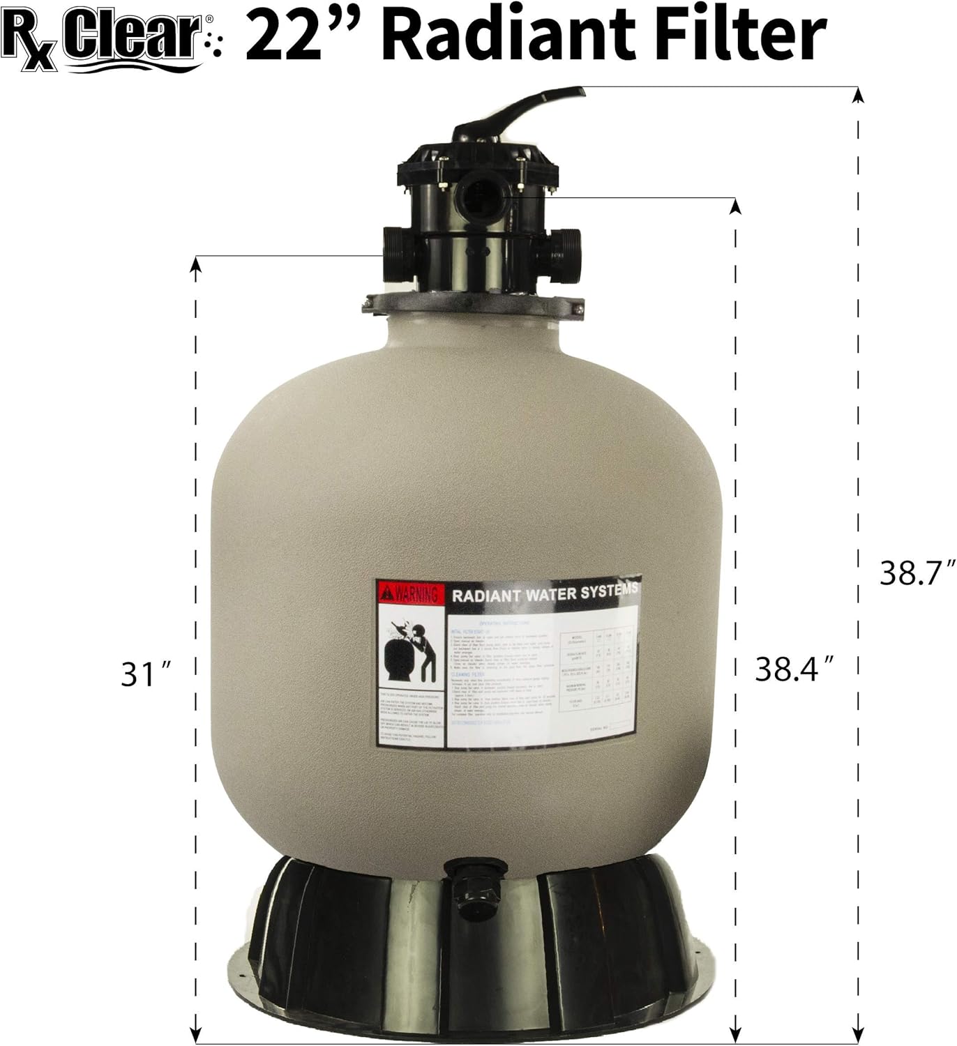 Rx Clear Radiant Sand Filter | for Above Ground Swimming Pools | 22 Inch Tank