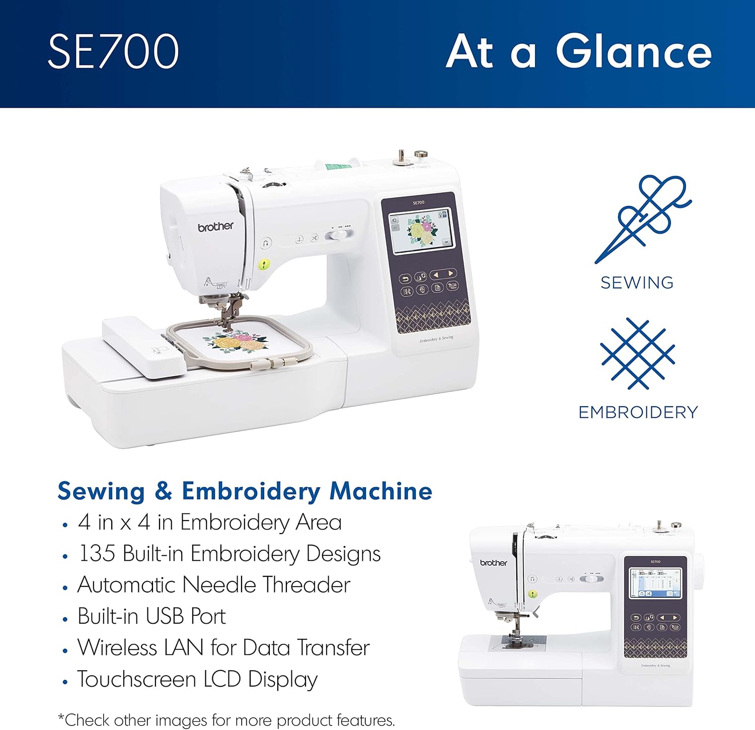 Brother SE700 Sewing and Embroidery Machine, White