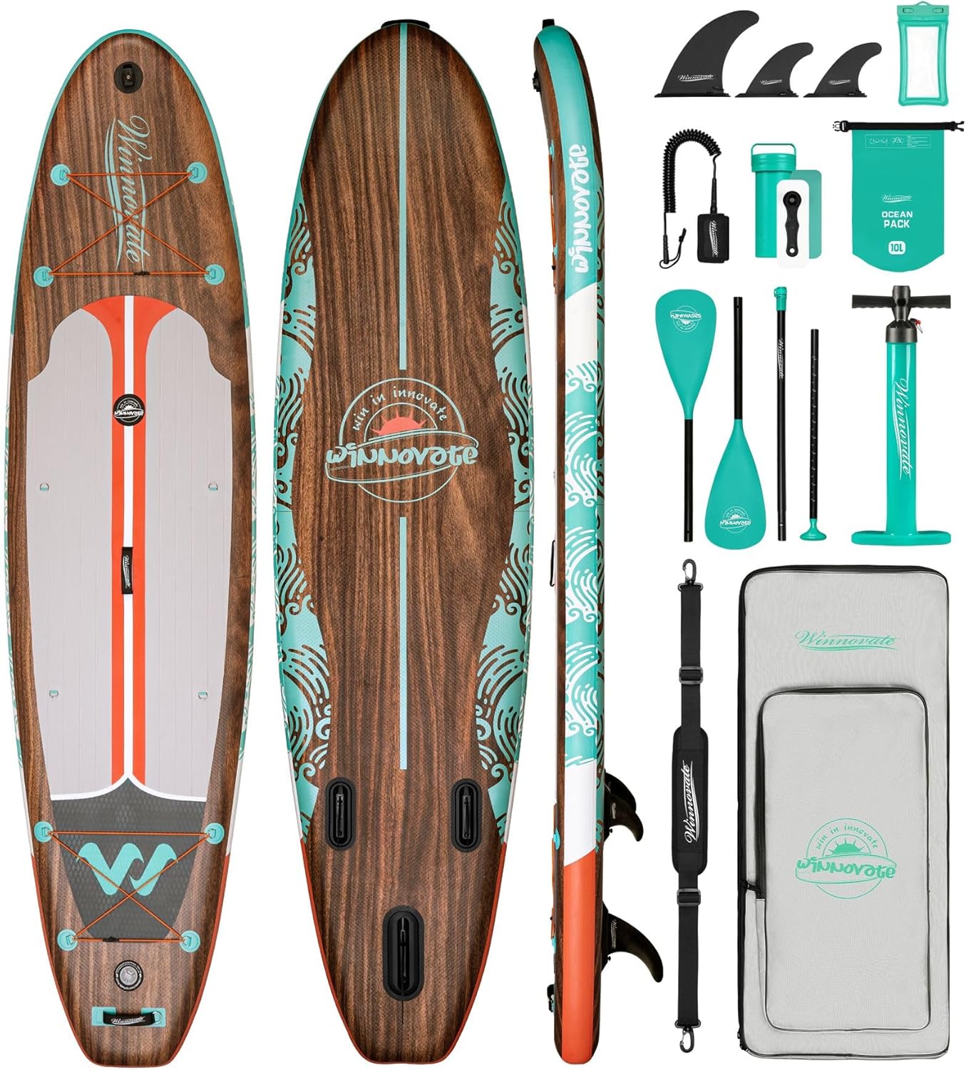 WNOVA 11'6"x35"x6" Wood Grain Stand Up Paddle Board Inflatable, Portable SUP Paddleboard with Complete Accessories, Classic Wood 11'6"x35"