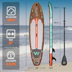 WNOVA 11'6"x35"x6" Wood Grain Stand Up Paddle Board Inflatable, Portable SUP Paddleboard with Complete Accessories, Classic Wood 11'6"x35"