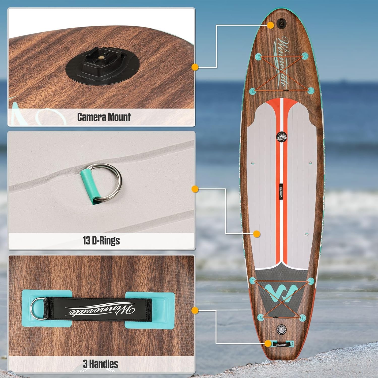 WNOVA 11'6"x35"x6" Wood Grain Stand Up Paddle Board Inflatable, Portable SUP Paddleboard with Complete Accessories, Classic Wood 11'6"x35"