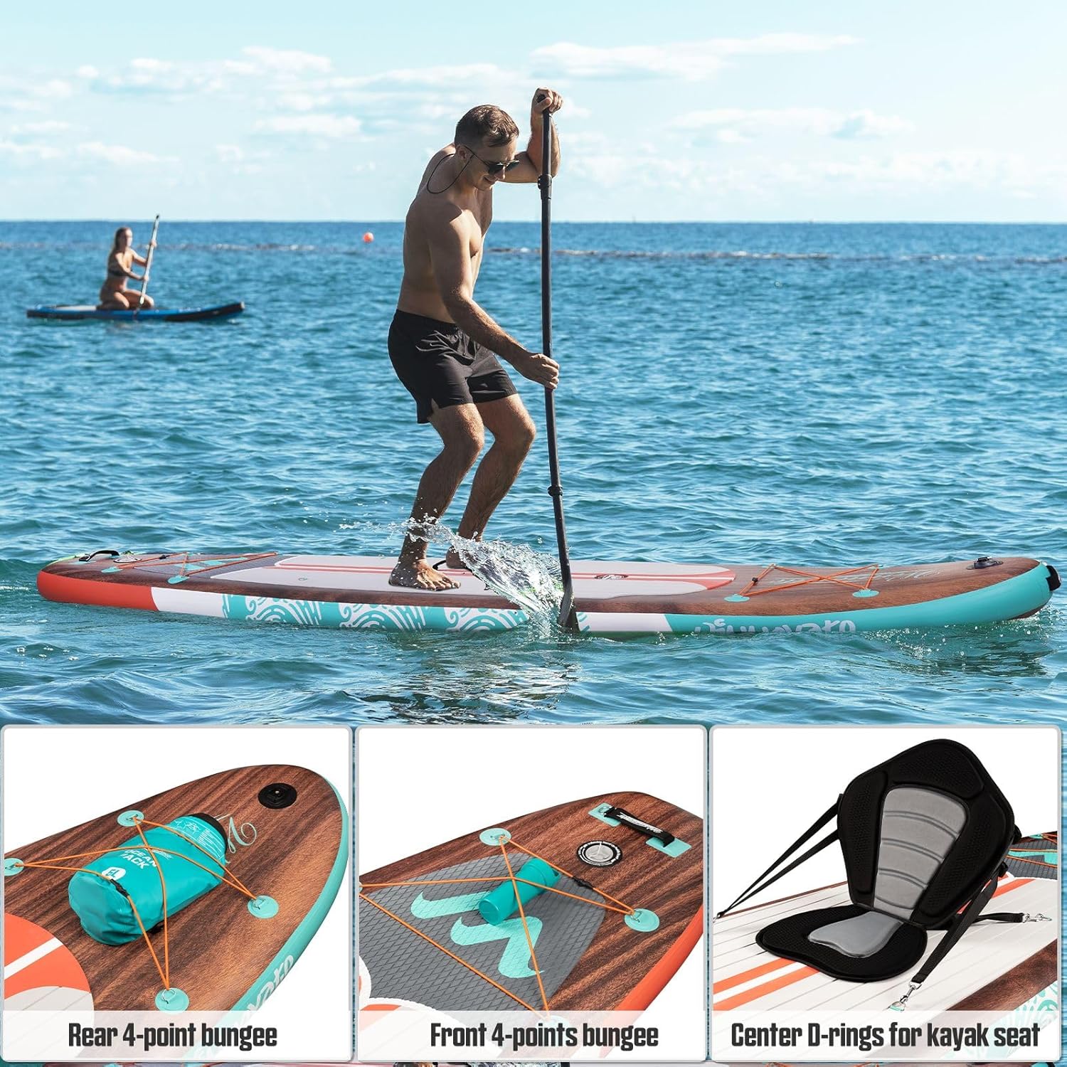 WNOVA 11'6"x35"x6" Wood Grain Stand Up Paddle Board Inflatable, Portable SUP Paddleboard with Complete Accessories, Classic Wood 11'6"x35"