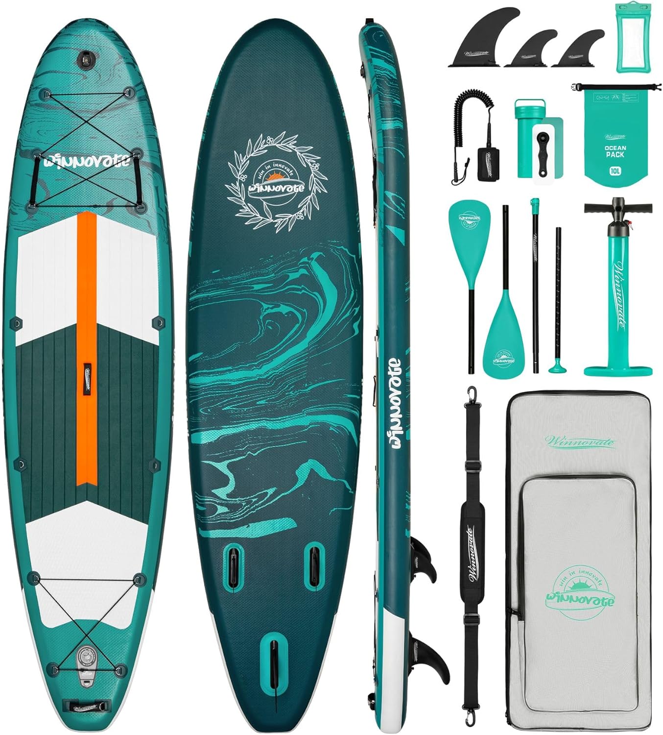 WNOVA 11'6"x35"x6" Wood Grain Stand Up Paddle Board Inflatable, Portable SUP Paddleboard with Complete Accessories, Ocean Current