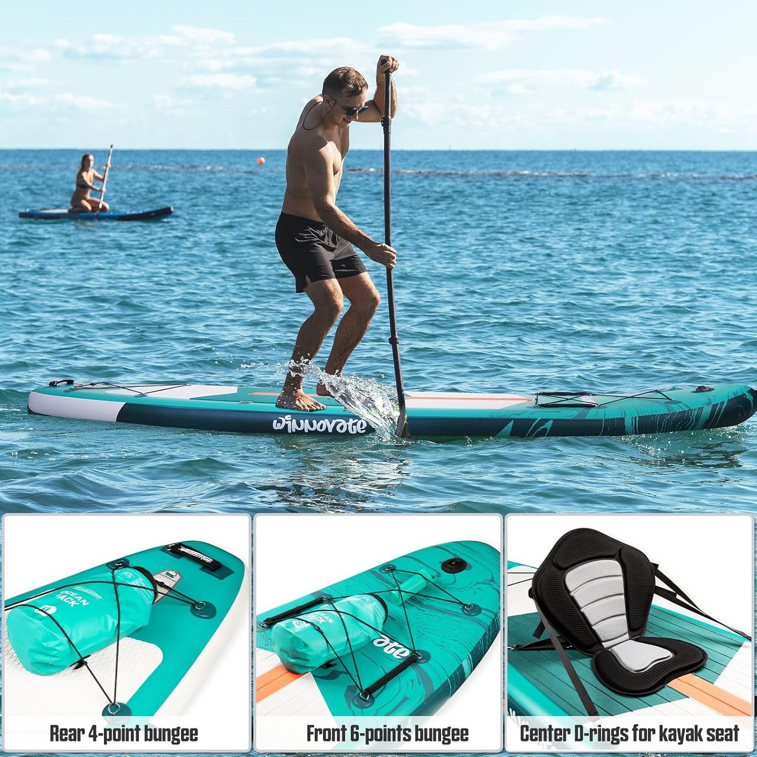 WNOVA 11'6"x35"x6" Wood Grain Stand Up Paddle Board Inflatable, Portable SUP Paddleboard with Complete Accessories, Ocean Current