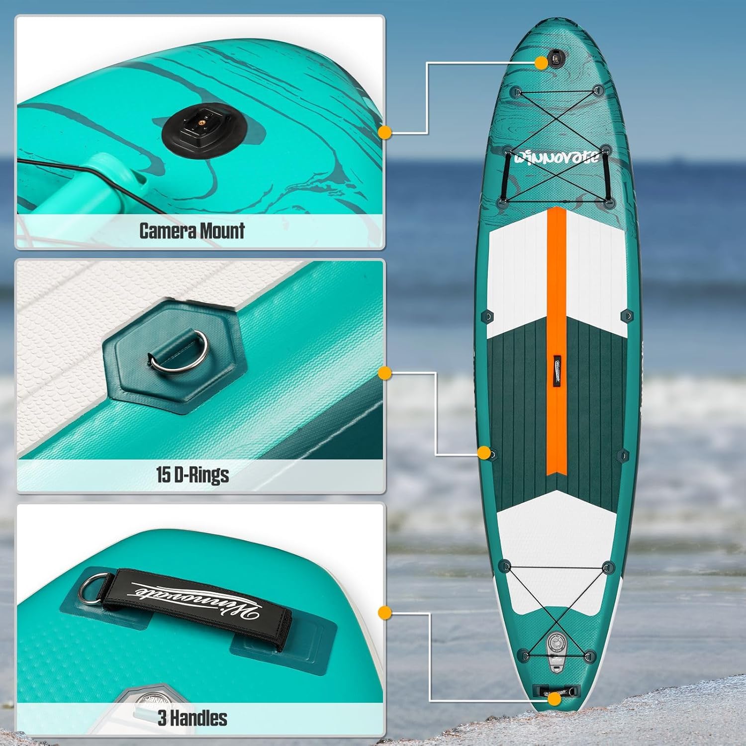 WNOVA 11'6"x35"x6" Wood Grain Stand Up Paddle Board Inflatable, Portable SUP Paddleboard with Complete Accessories, Ocean Current