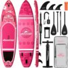 WNOVA 11'6"x35"x6" Wood Grain Stand Up Paddle Board Inflatable, Portable SUP Paddleboard with Complete Accessories, Pink Flower