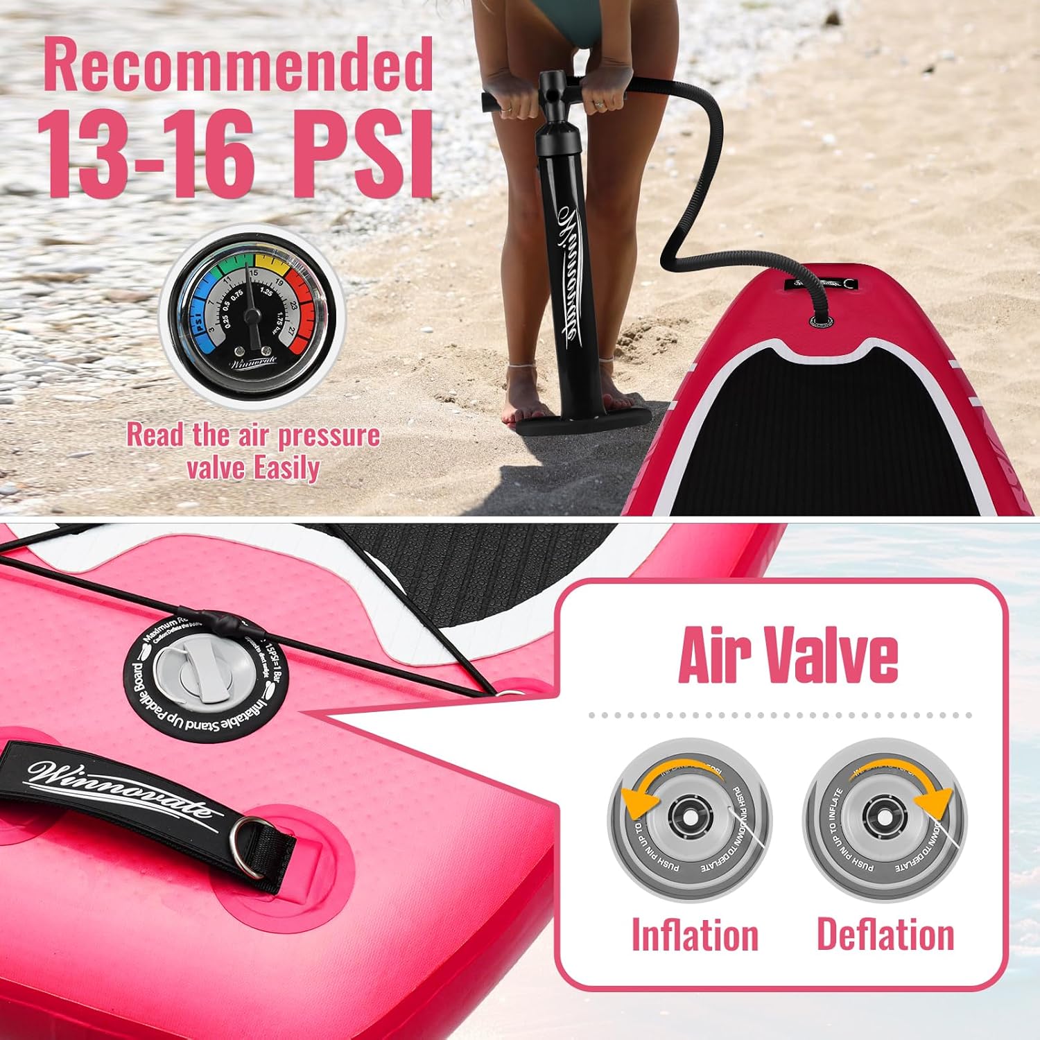 WNOVA 11'6"x35"x6" Wood Grain Stand Up Paddle Board Inflatable, Portable SUP Paddleboard with Complete Accessories, Pink Flower