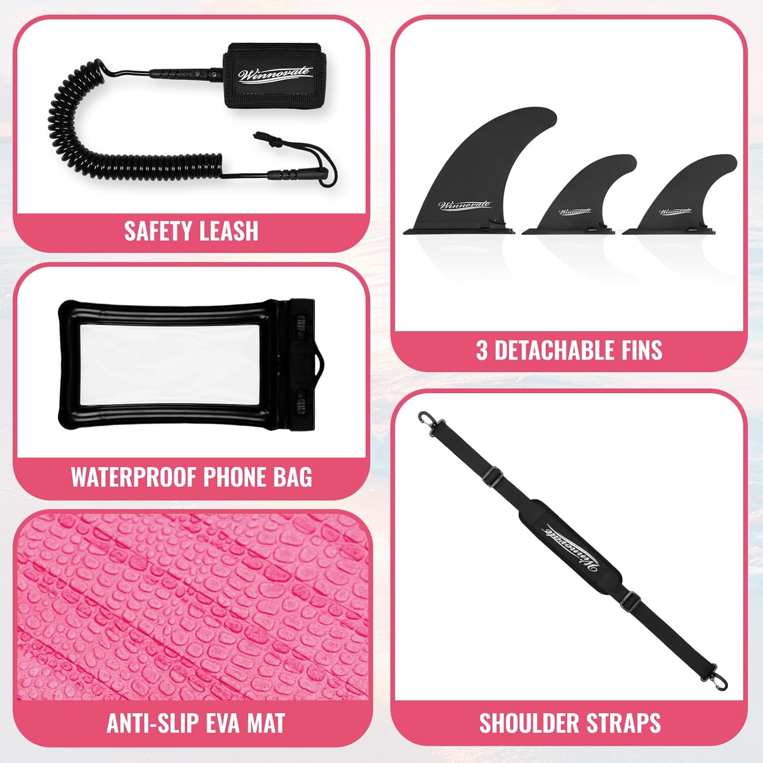 WNOVA 11'6"x35"x6" Wood Grain Stand Up Paddle Board Inflatable, Portable SUP Paddleboard with Complete Accessories, Pink Flower