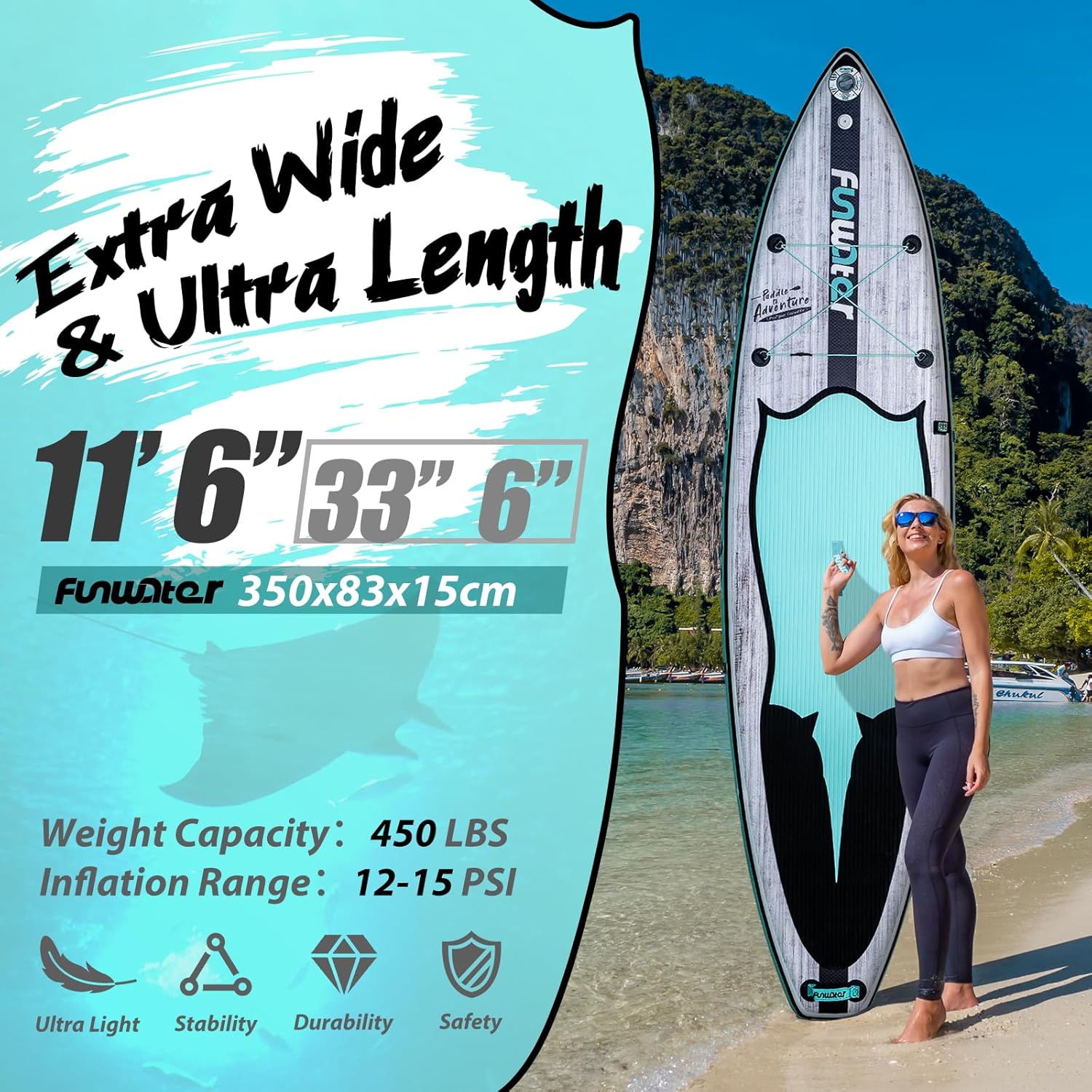 FunWater Inflatable Stand Up Paddle Board 10'6"/11"/11'6" Paddle Board for Adults & Youth