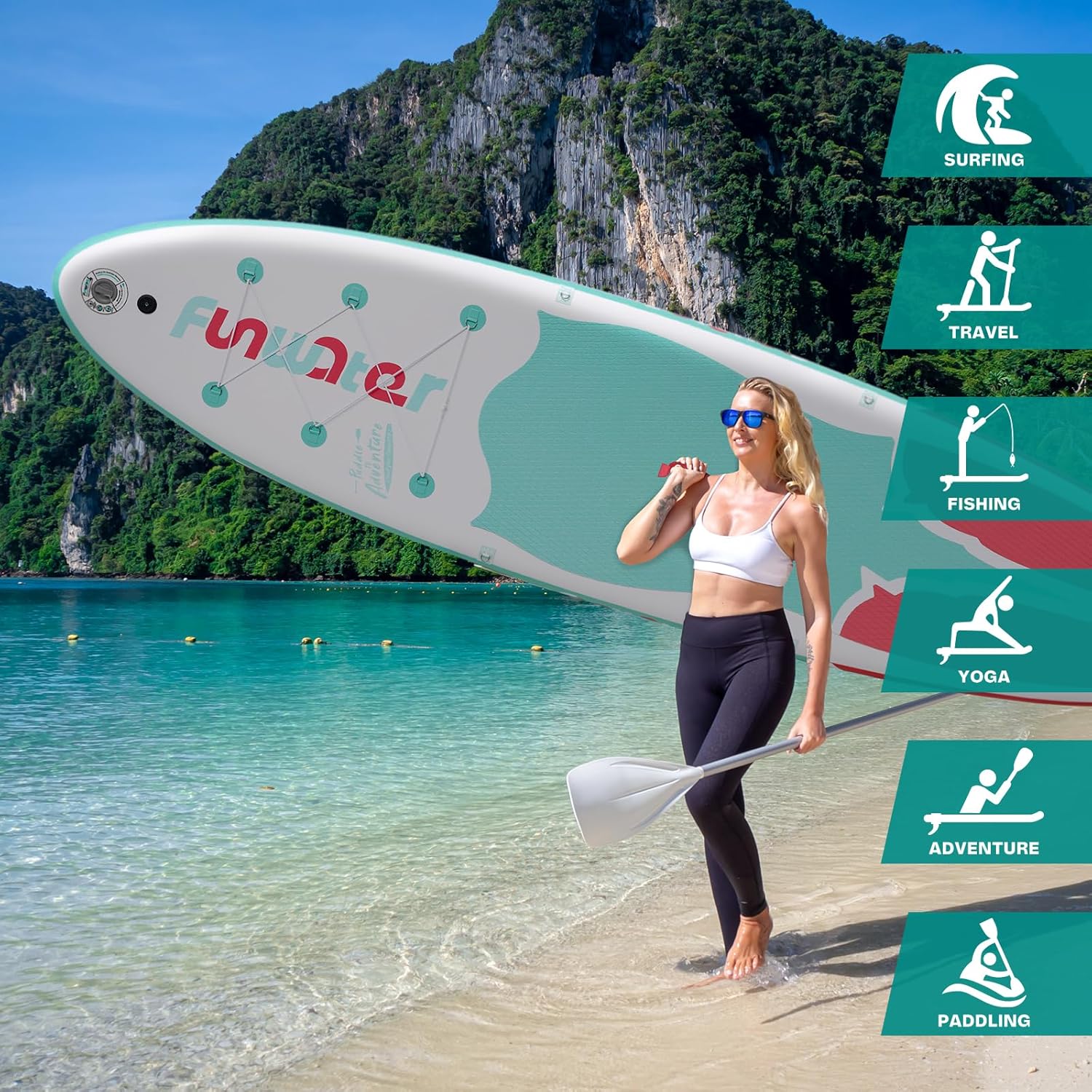 FunWater Inflatable Stand Up Paddle Board 10'6"/11"/11'6" Paddle Board for Adults & Youth, Paddleboards Inflatable with Premium SUP Accessories, Wide Stable, Non-Slip Comfort Deck