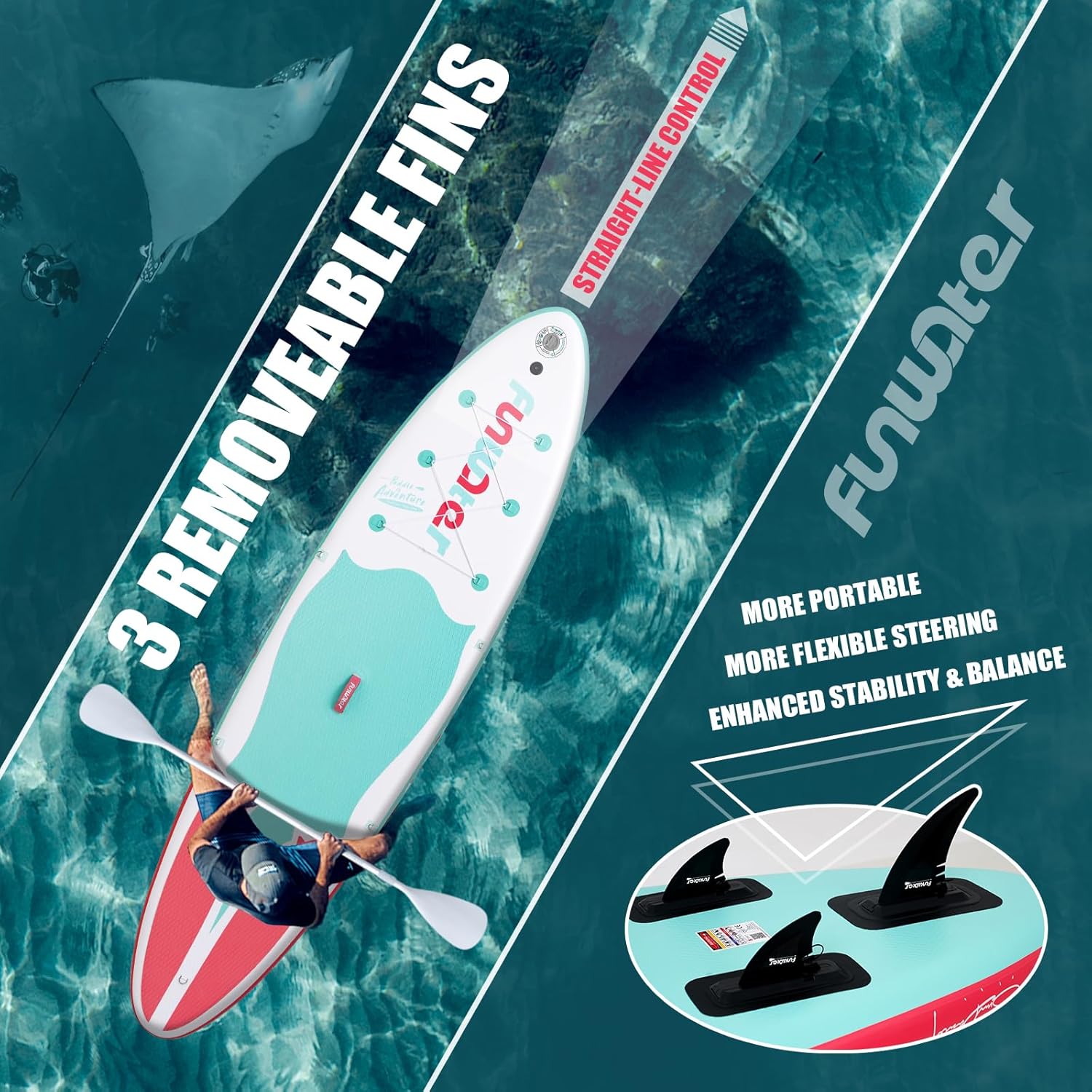 FunWater Inflatable Stand Up Paddle Board 10'6"/11"/11'6" Paddle Board for Adults & Youth, Paddleboards Inflatable with Premium SUP Accessories, Wide Stable, Non-Slip Comfort Deck