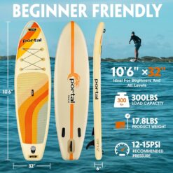 PORTAL SUP Inflatable Paddle Board for Adults 10'6'' Stand Up Paddleboard,Non-Slip Deck Blow up Paddle Boards with Adjustable Paddle, Carry Bag, and Repair Kit