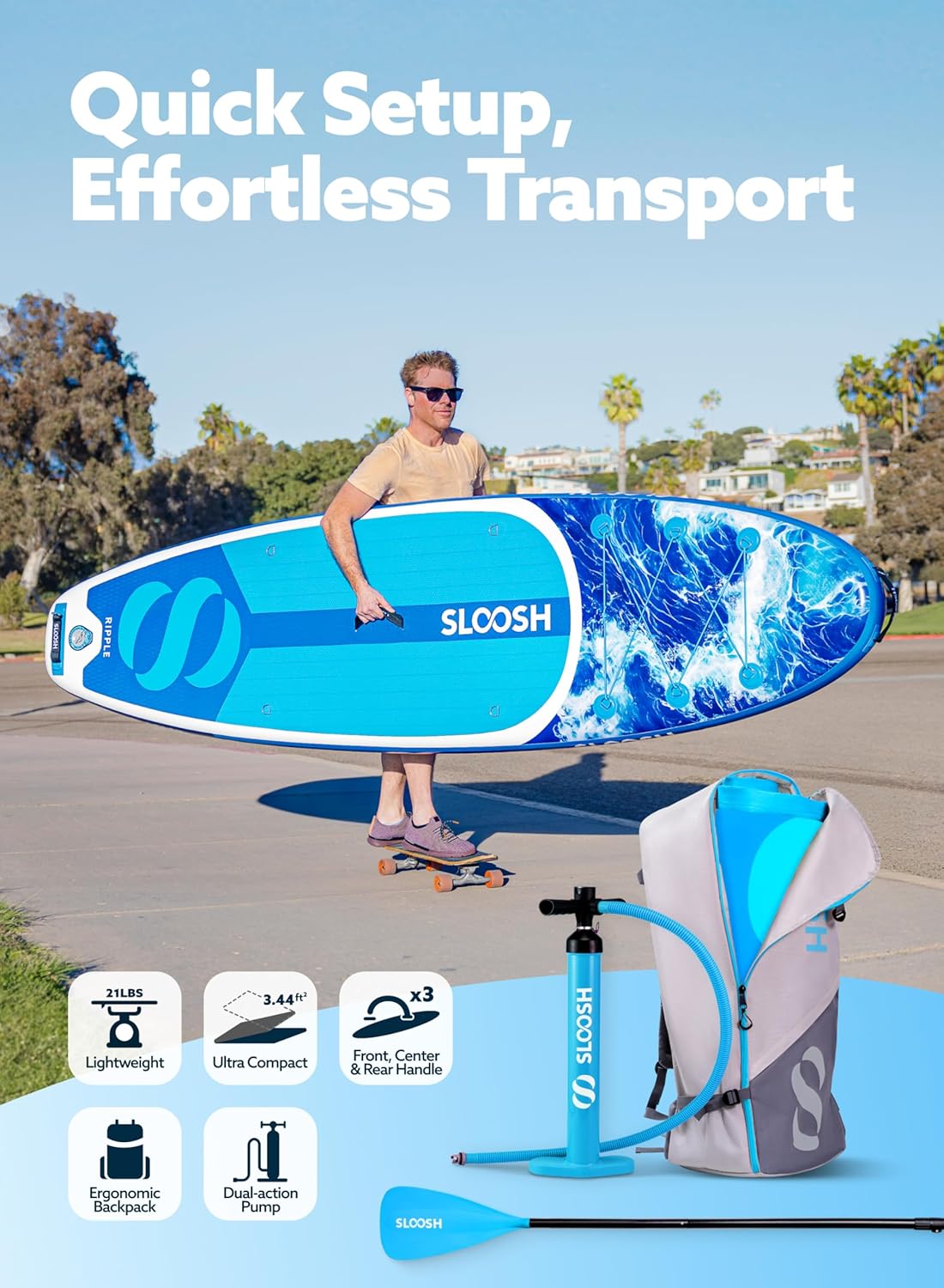 SLOOSH Inflatable Stand Up Paddle Board, 10'6" Paddle Boards with Premium Accessories