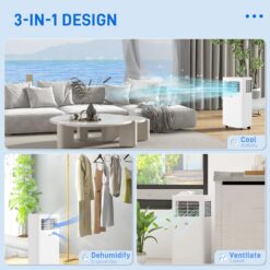 HOMCOM 8000 BTU Portable Air Conditioner for Rooms Up to 345 Sq. Ft., 3-in-1 AC Unit with Dehumidifier, White