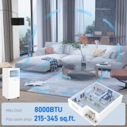 HOMCOM 8000 BTU Portable Air Conditioner for Rooms Up to 345 Sq. Ft., 3-in-1 AC Unit with Dehumidifier, White