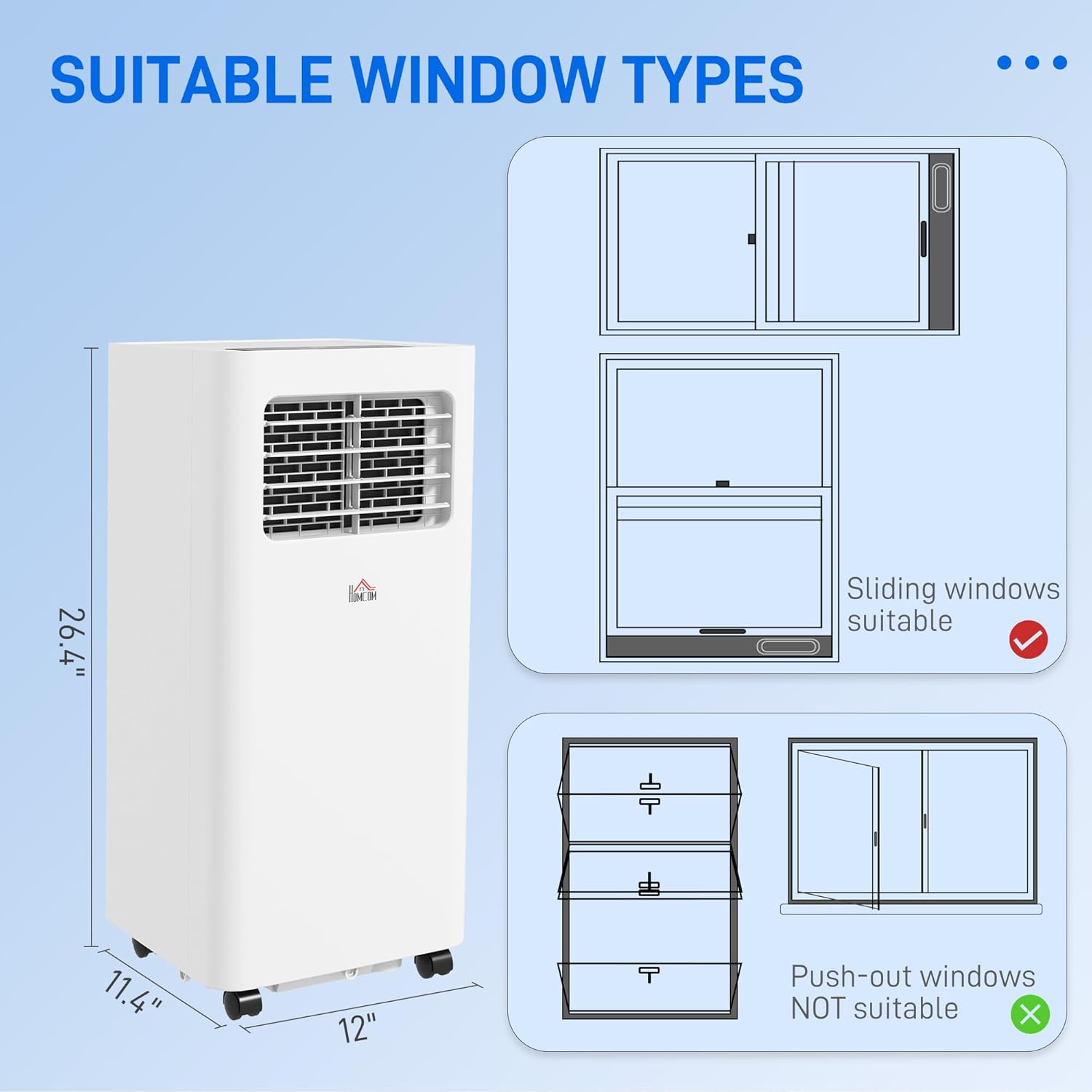 HOMCOM 8000 BTU Portable Air Conditioner for Rooms Up to 345 Sq. Ft., 3-in-1 AC Unit with Dehumidifier, White