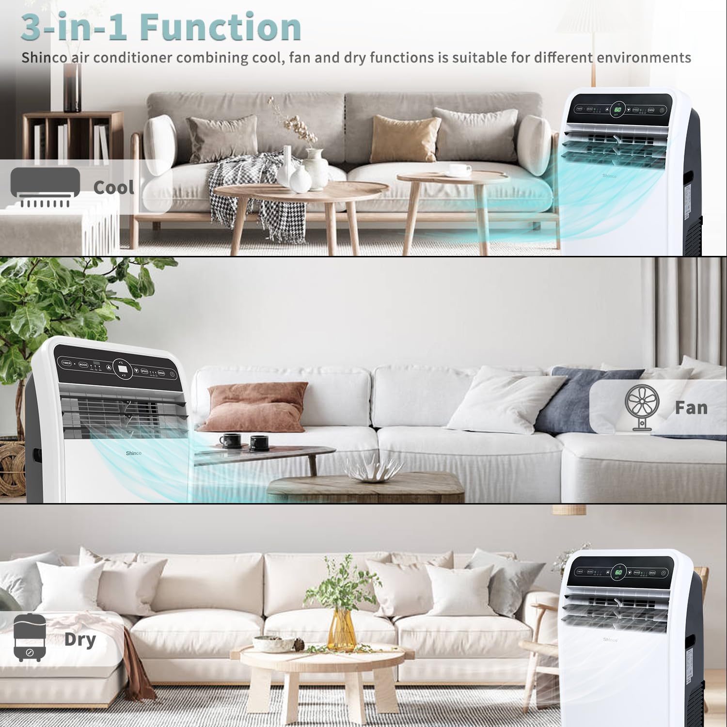 Shinco 12,000 BTU Portable Air Conditioner, Portable AC Unit with Built-in Cool, Dehumidifier&Fan Modes for Room up to 400 sq.ft