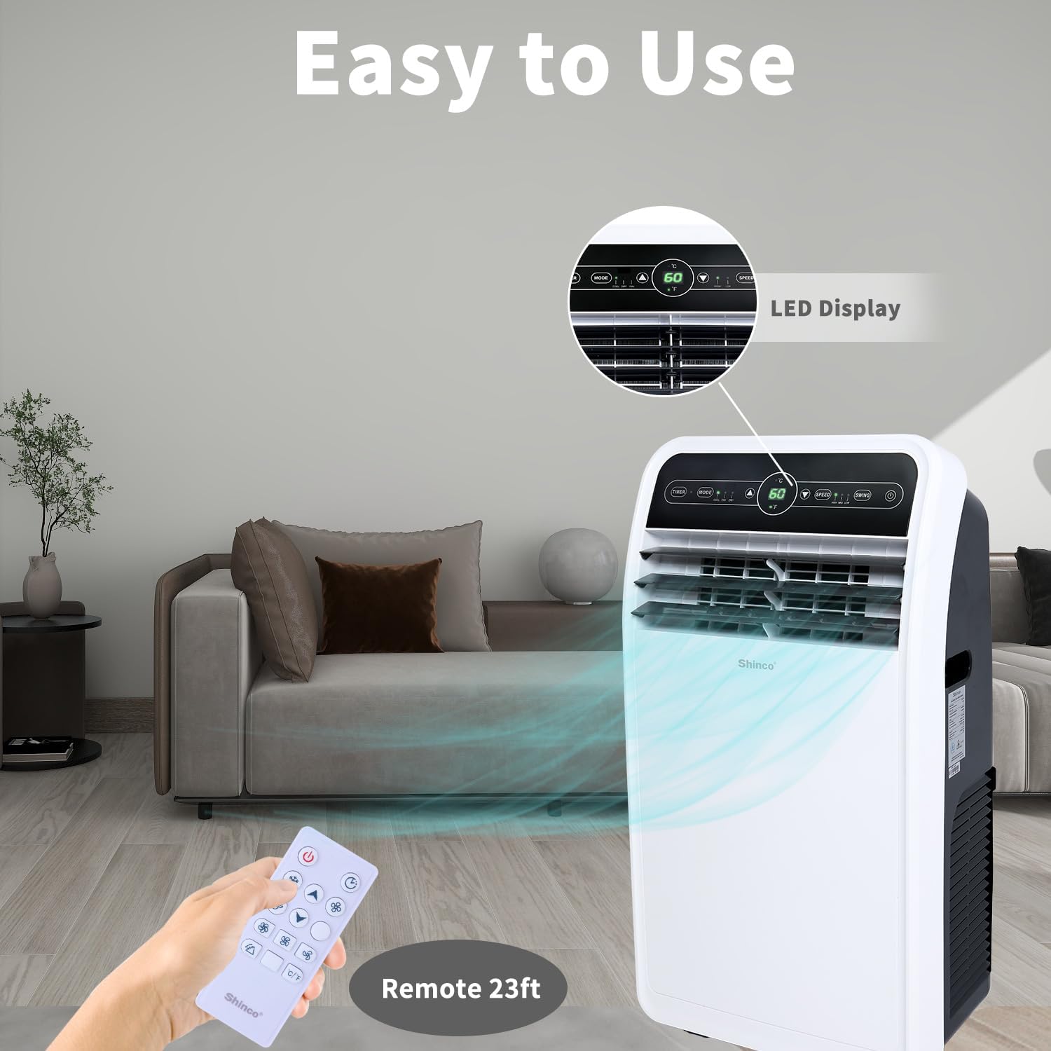 Shinco 12,000 BTU Portable Air Conditioner, Portable AC Unit with Built-in Cool, Dehumidifier&Fan Modes for Room up to 400 sq.ft