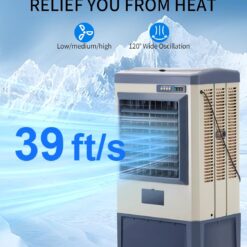 Uthfy 48” Evaporative Air Cooler, 6500 CFM Swamp Cooler Air Conditioner with 19 Gal Water Tank, 5 Ice Packs, 120° Oscillation